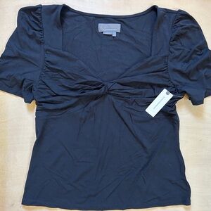 Anthropologie Women’s Sz Large Twisted Front Black Blouse Top NWT $58